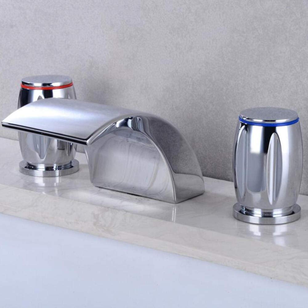 VDOQTLJT Bathroom Sink Taps 3 Hole Waterfall Hot and Cold Water Split Type Three-Piece Suit Cabinet Faucet-Golden(Nero)