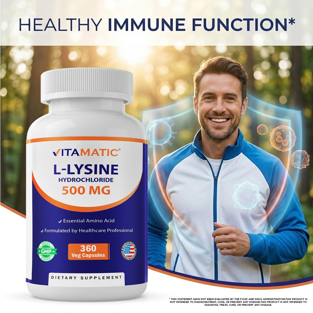 Vitamatic L-Lysine 500 mg, 360 Vegetarian Capsules – Essential Amino Acid Supplement, Non-GMO, Gluten Free, Made in USA — Amazon image 4
