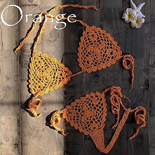 YHWW Traje de baño,Nuevo Crochet Hecho a Mano Micro Bikini Thong String Beach Micro Swimwear Conjuntos de lencería Sexy, Naranja, M Cover