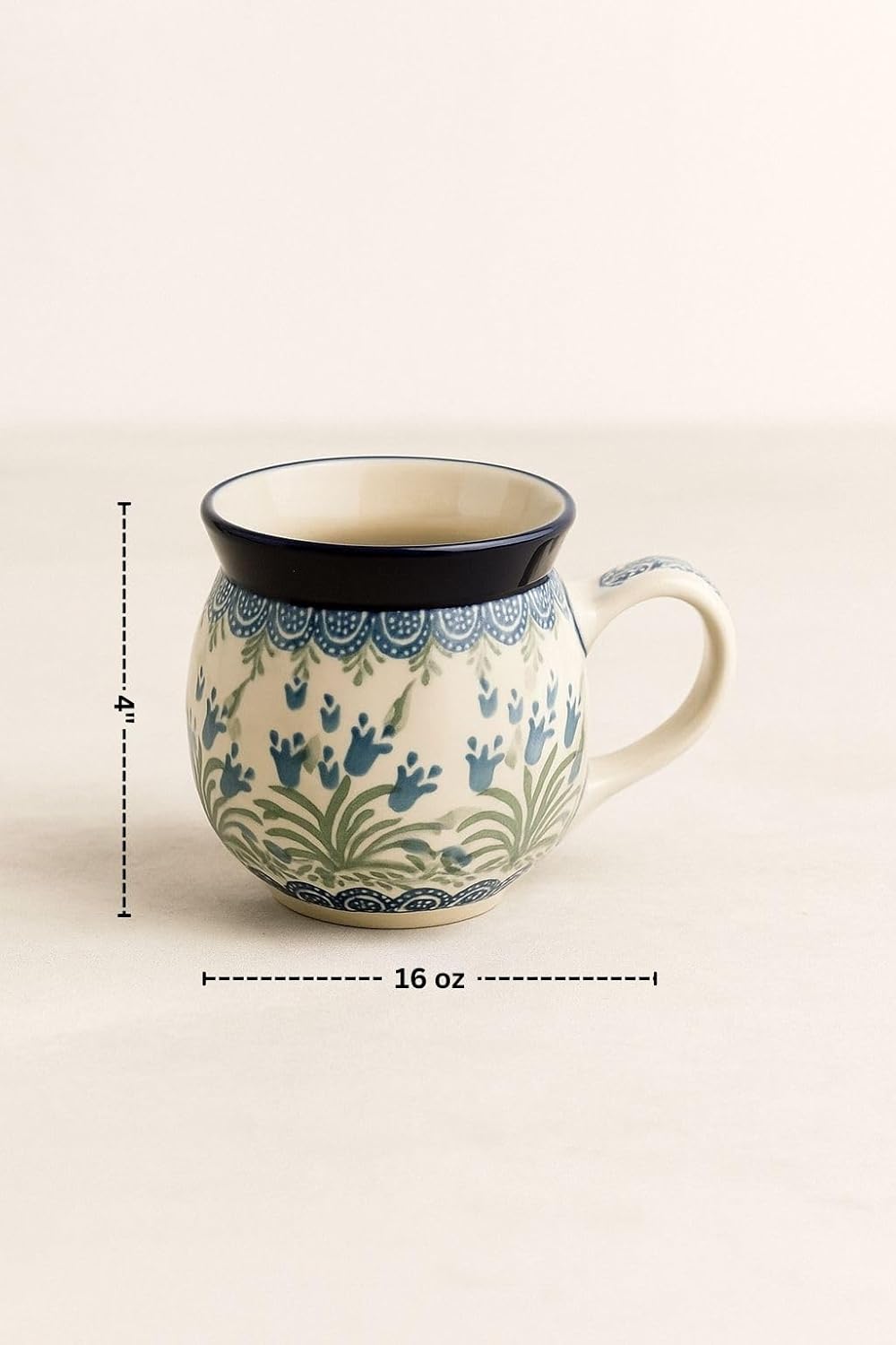 Blue Rose Polish Pottery - Blue Tulip Bouquet Bubble Mug - 16 oz - Unique Shape Mug for Coffee & Tea
