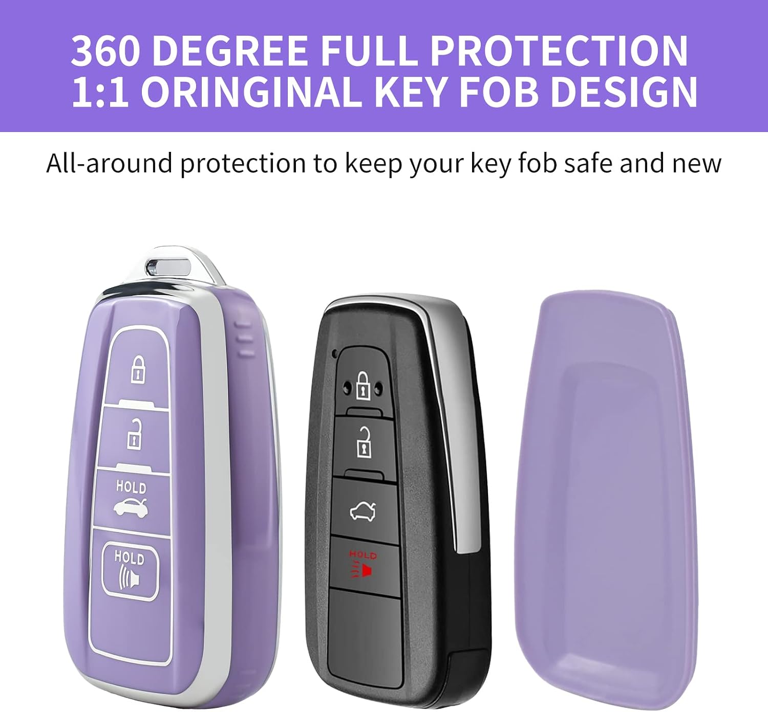 OFFCURVE for Toyota Key Fob Cover with Keychain Car Key Case Key Holder Fit for 2018-2022 Toyota RAV4 Camry Corolla Avalon C-HR Prius GT86 Highlander Car Smart Key Accessories, Purple image 3