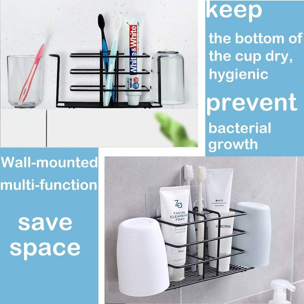 Stainless Steel Toothbrush Holder Stand & Wall Mounted Bathroom Storage Organizer Toothpaste Holder Multi-Function Stand Storage Rack for Electric Toothbrush, Toothpaste, Vanity, Razor