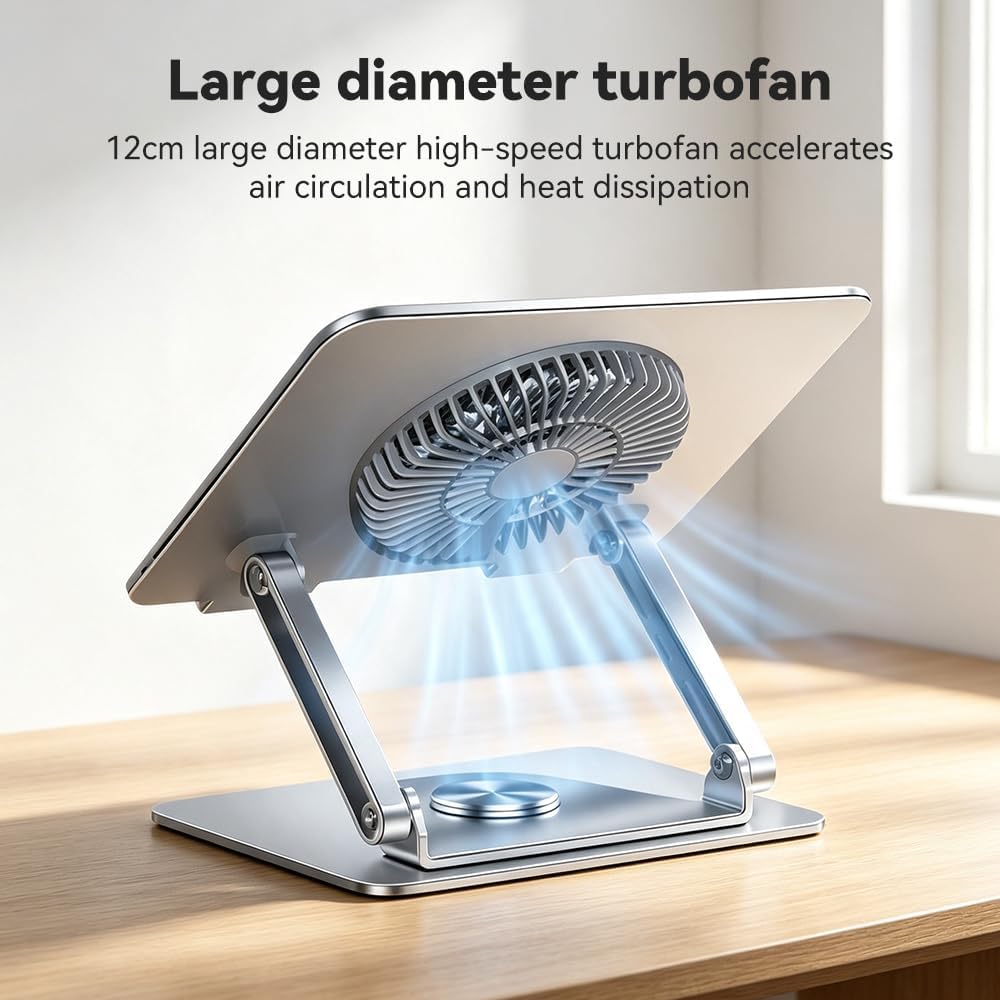 360° Rotatable Foldable Laptop Stand with Cooling Fan, Dual Support Height Angle Adjustable Laptop Cooler Fits 10-17.3 Inch Laptops