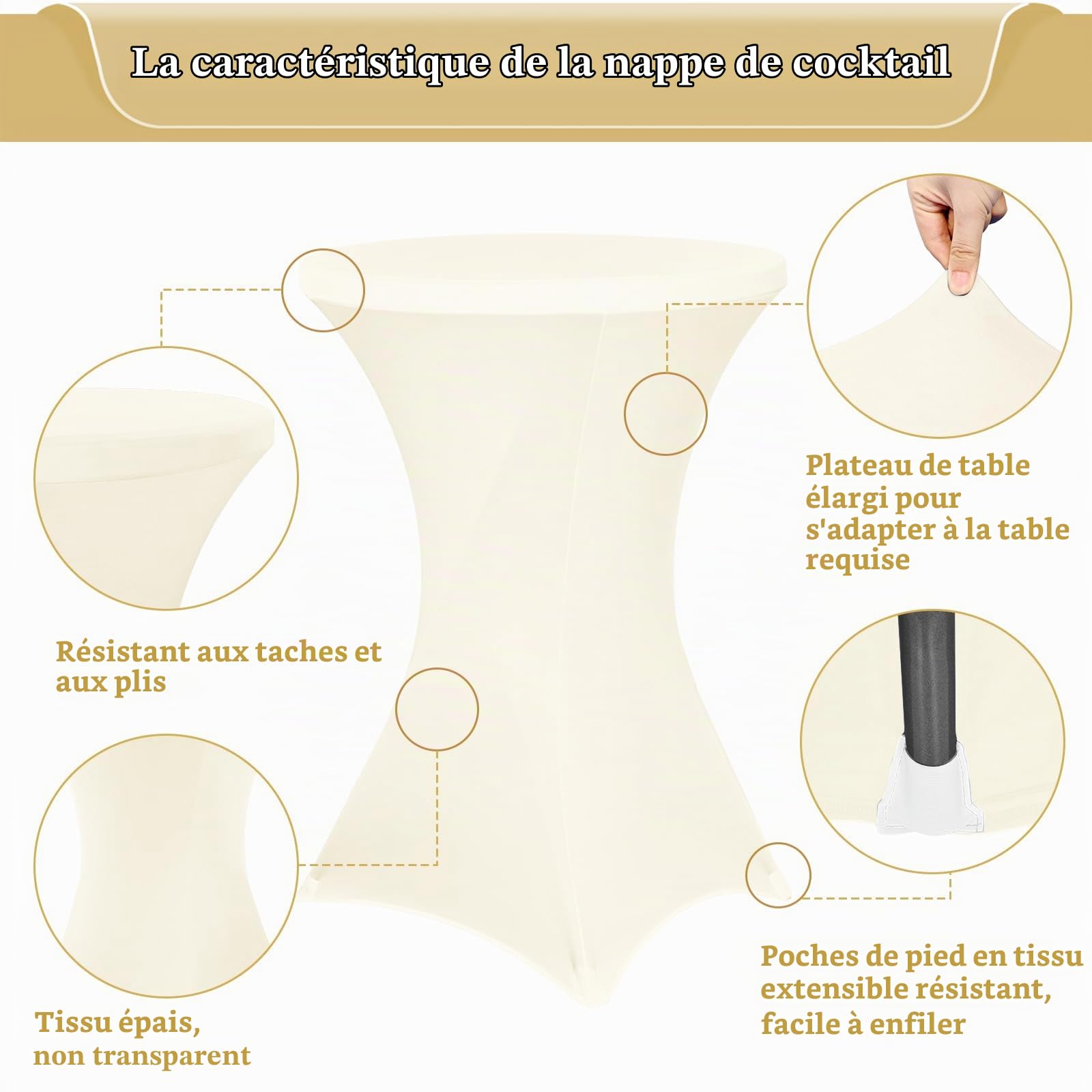 Pesonlook Lot de 3 nappes à Coins carrés Extensibles en élasthanne - 81,3 x 109,2 cm - Beige - pour Table Haute, Cocktail - pour Bar, Mariage, Cocktail, Banquet (Beige)