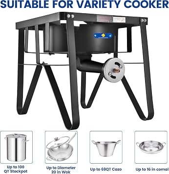 ARC Propane Burner, 200,000 BTU Propane Stove and Stainless Steel 20 Mexican Comal Griddle Pan, 7Pcs Discada Disc Cooker, Large Cookware Set,Outdoor Burners for Cooking