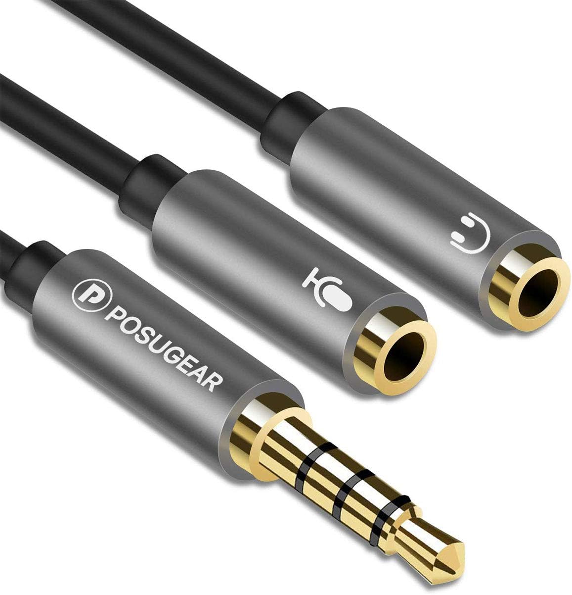 POSUGEAR Headphone Mic Splitters Adapter, 3.5mm Male to 2 Dual 3.5mm Female Audio Mic Y Splitter Adapter Compatible with Phone, Laptop, PS4,Gaming Headset, External Microphone and MP3 players[CTIA ]
