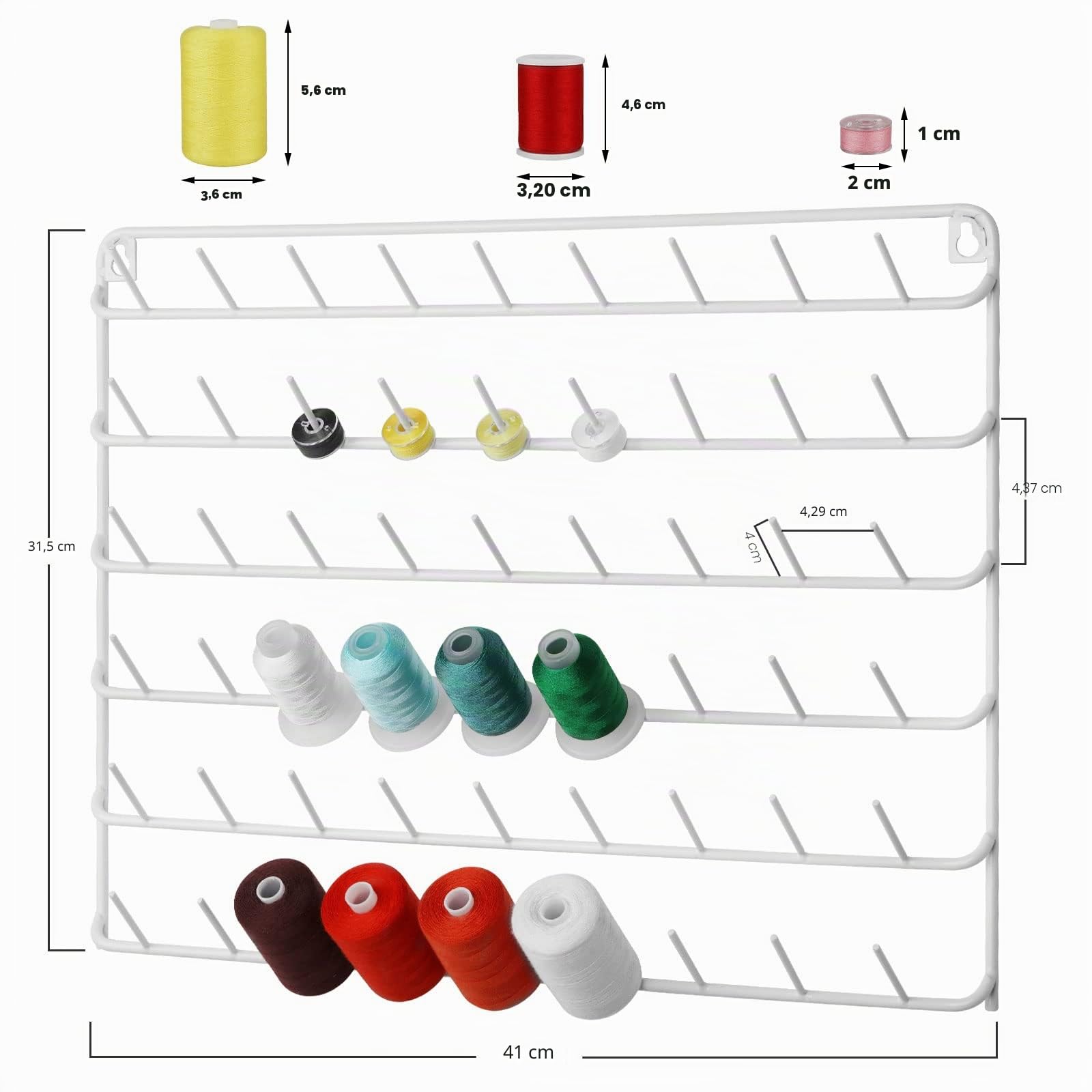 YBING Lot de 4 supports de fil à coudre avec 54 bobines - Support de fil - Organisateur de fil - Support en métal pour organiser la suspension pour la broderie, le matelassage et la couture - Blanc