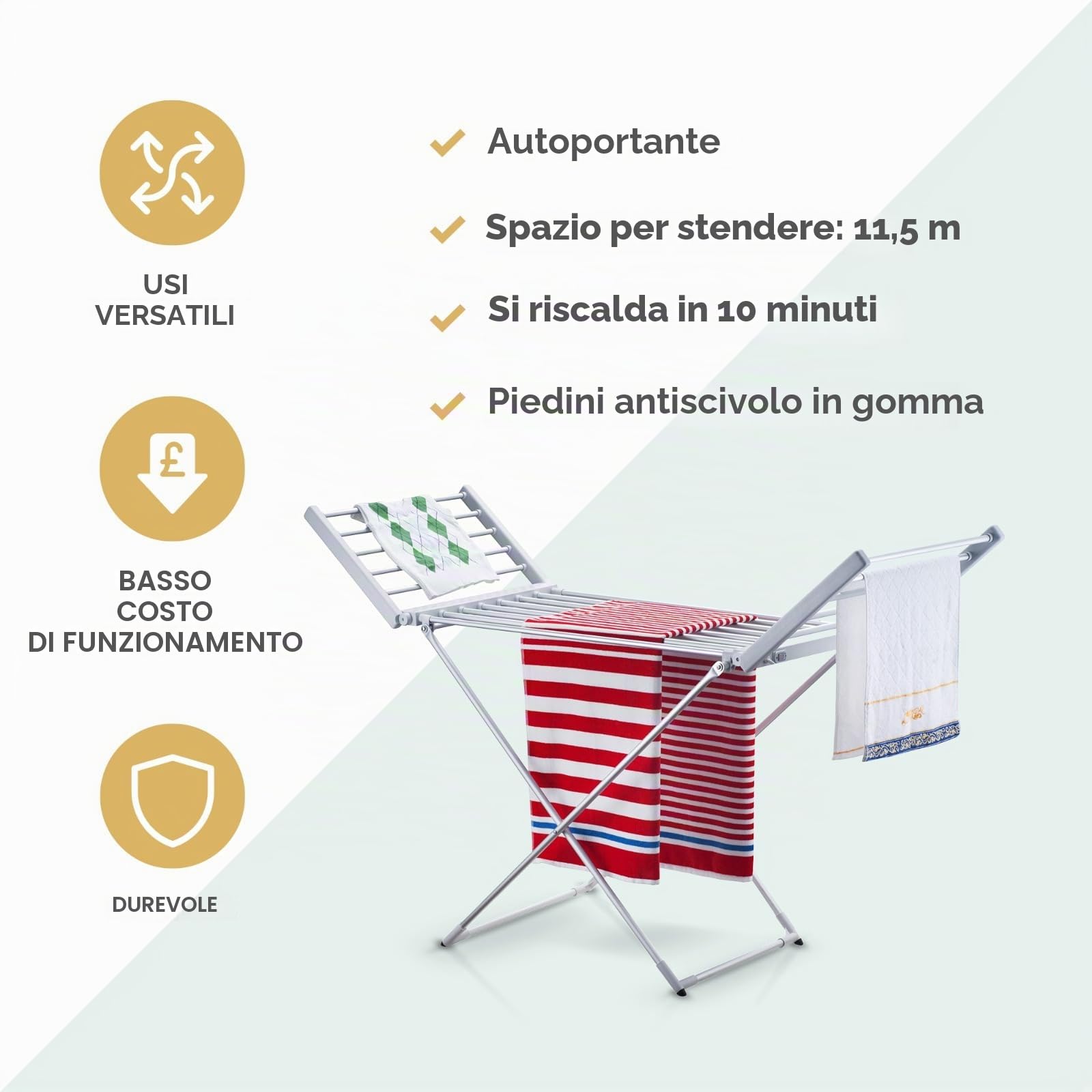 Silk Route Home - Stendibiancheria elettrica riscaldata a 18 barre - Spazio di essiccazione: 11,5 m - Stendibiancheria pieghevole con riscaldamento per asciugamani, lenzuola e abbigliamento
