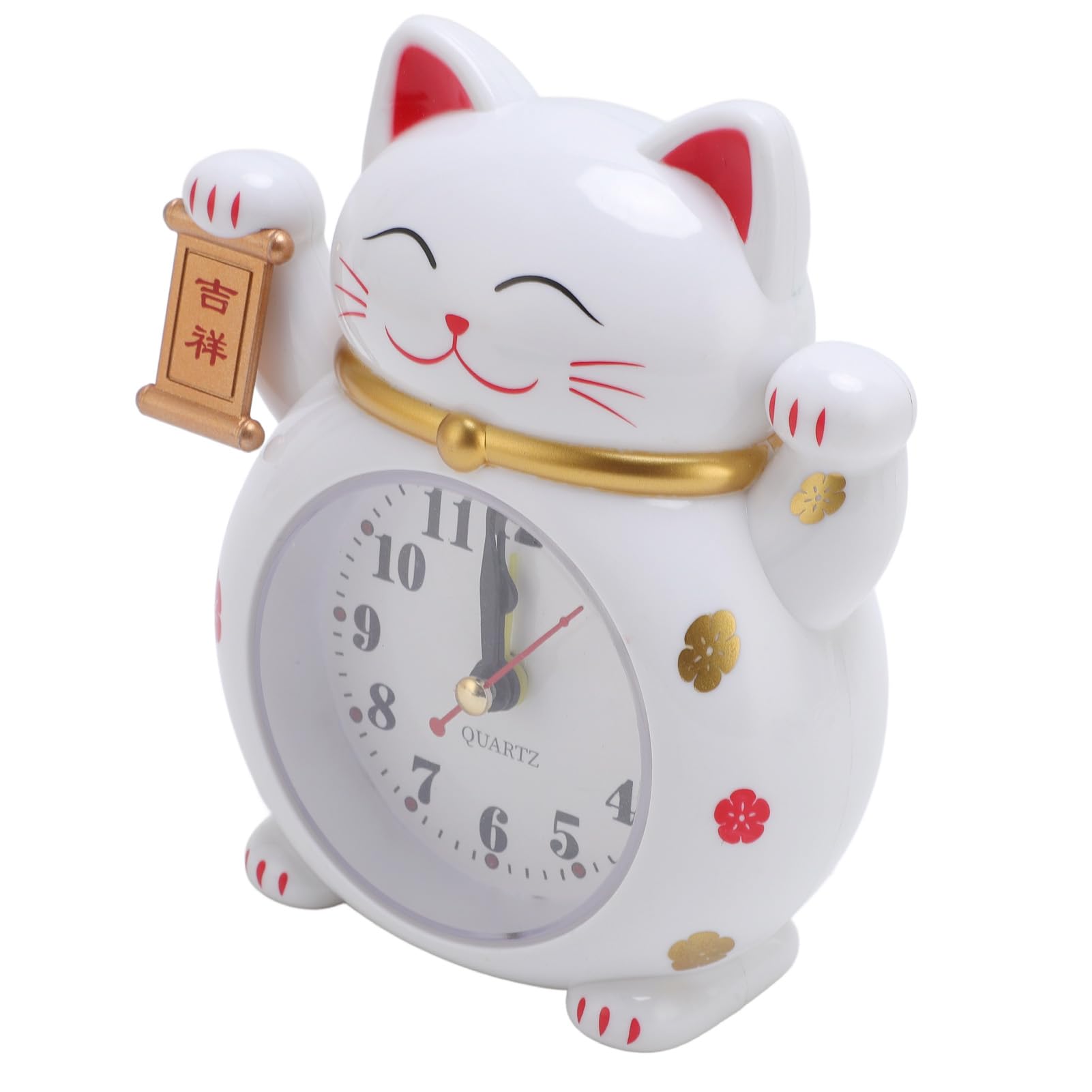 lyrlody Lucky Cat Clock, Plastic Alarm Clock with Quartz Movement, Cute Cartoon Cat Design for Kids and Students, Ideal for Home Office Bedroom (YF2025B)