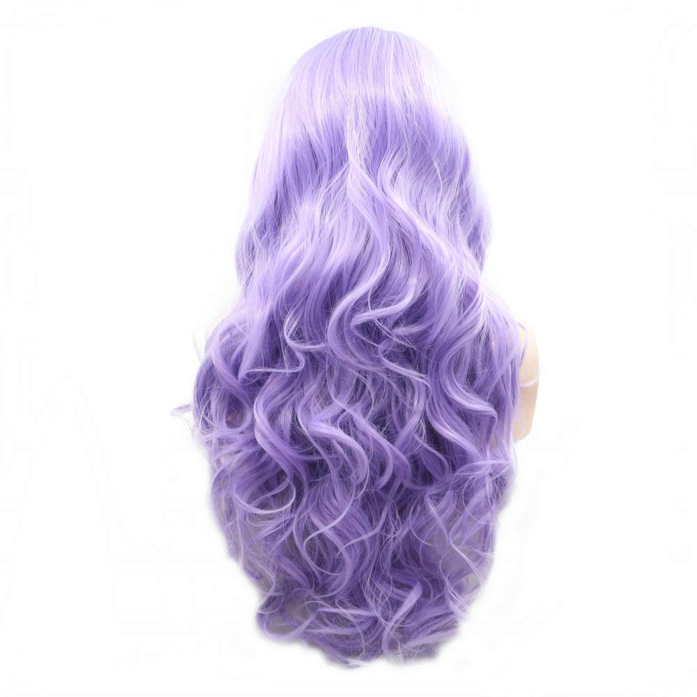 Drag Queen Wigs Pastel Lilac Purple Synthetic Lace Front Wigs for Women Natural Hairline Lavender Color Hair Party Cosplay Travel Ladies Wigs 26"