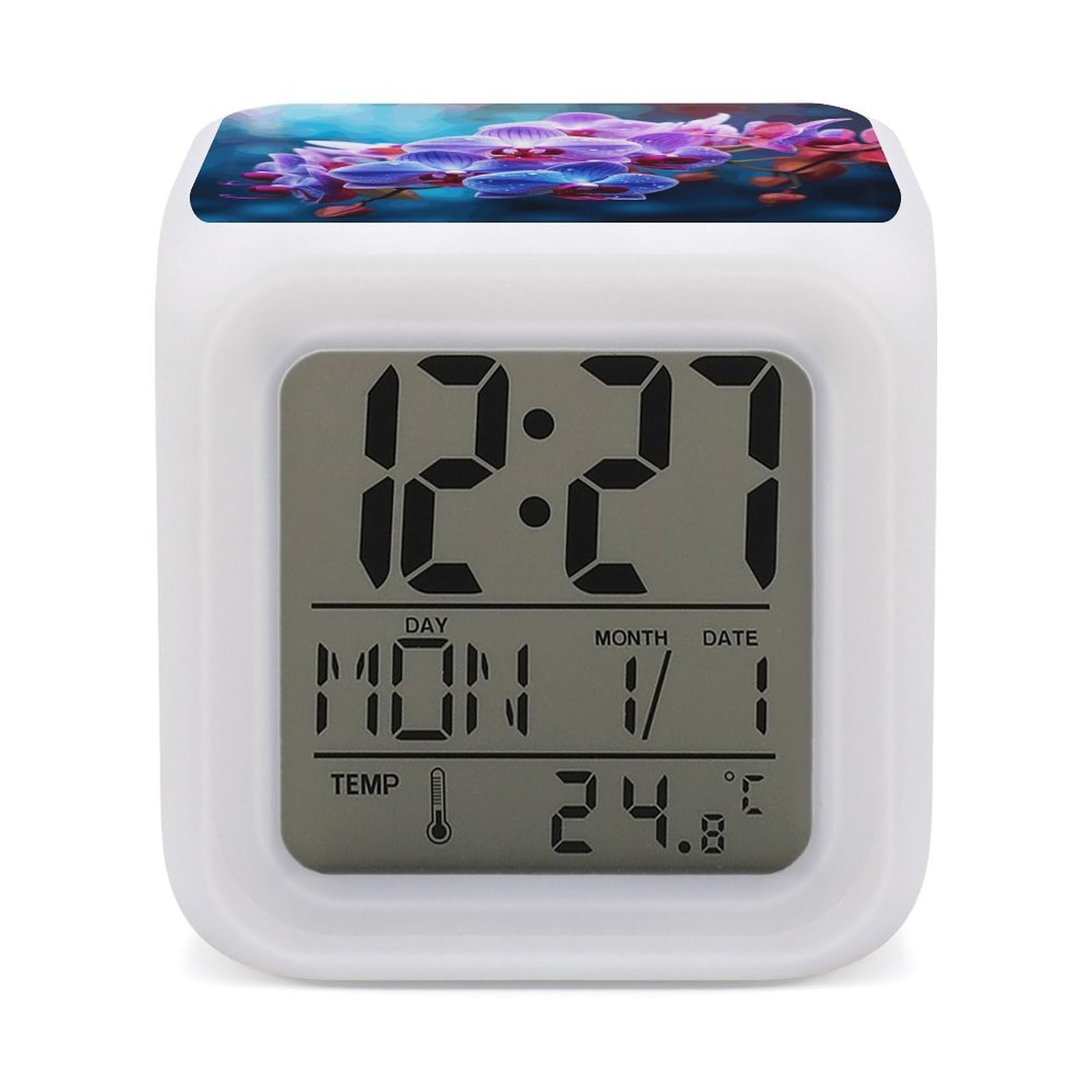 VstaDank Colorful Orchids Flower Digital Alarm Clock LED Display Screen Color Change Alarms Clock Smart Alarm Clock Wake Up Digital Clocks with 7 Color Nightlight for Bedroom