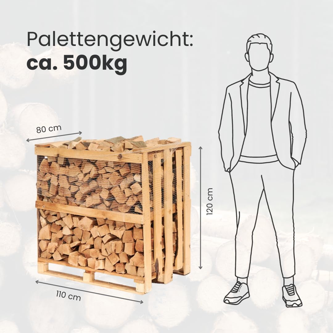 Brennholz Buche Palette 1RM 25 cm - kammergetrocknet, sauber & schädlingsfrei - Feuerholz 20% Restfeuchte für Kamin, Grill, Ofen, Feuerschale - Buchenholz Raummeter mit Lieferung