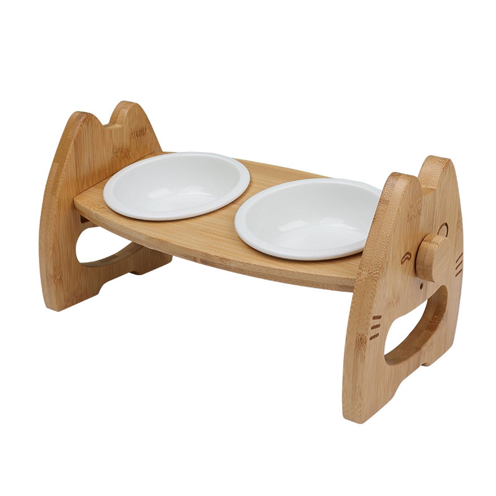 Cuencos de cerámica for Mascotas, con Soporte Madera, Antideslizantes, esmaltados Mate, for Comida y Agua, for Gatos Perros pequeños, Color Blanco, tamaño pequeño
