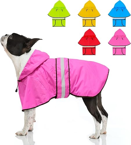 Vista 51 de Weesiber Impermeable para perro, impermeable reflectante para perro, con capucha, impermeable, ajustable, ligera, poncho para perros pequeños, Azul