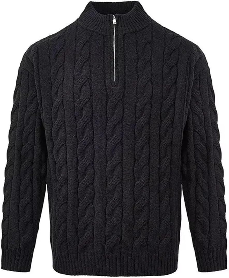 Mens Half High Collar Sweater Half Zip Knitted Loose Fit Warm Casual Inner Wear Top
