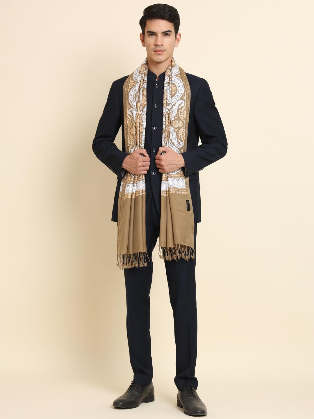 Zamour Embroidered Scarf Stole for Men, Nalki Silky Embroidery Patterns, Fine Woollen Material, Ethnic Look Shawl