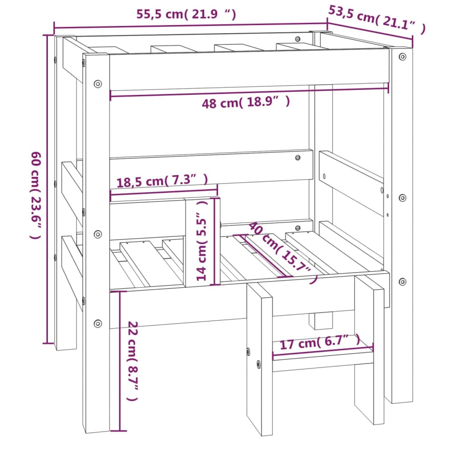 ZEYUAN Cama para Perros Madera Maciza de Pino Gris 55,5x53,5x60 cm, Colchon Perro, Cuna Perro, Cama Mascota, Dog Bed, Cama para Perros Y Gatos