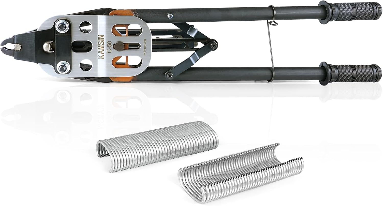 C50 11 Gauge Manual Hog Ring Plier 1-1/2-Inch Crown Hog Ring Plier C Ring Stapler 13.5-14mm Closure Diameter Hog Ring Stapler for Wire Cages, Gabion, Fencing