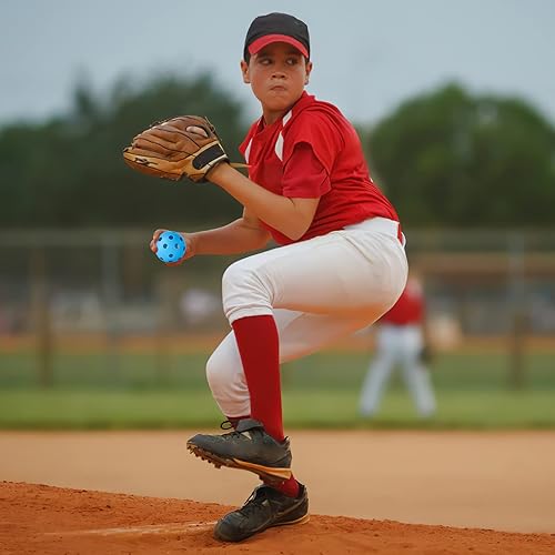 Miniatura 5 de Paquete de 12 pelotas de béisbol de plástico huecas suaves con una bolsa de cordón para batear, entrenamiento de béisbol para uso en interiores y