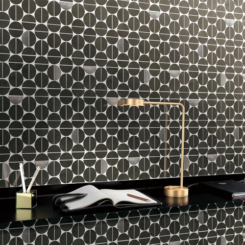 Unique Round Design Calacatta White Marble Inlay Aluminum Mosaic Wall Tiles 5 Sheets for Outdoor Bathroom Villa Decoration Wall 5.36 sq. ft (Black+ Aluminum)