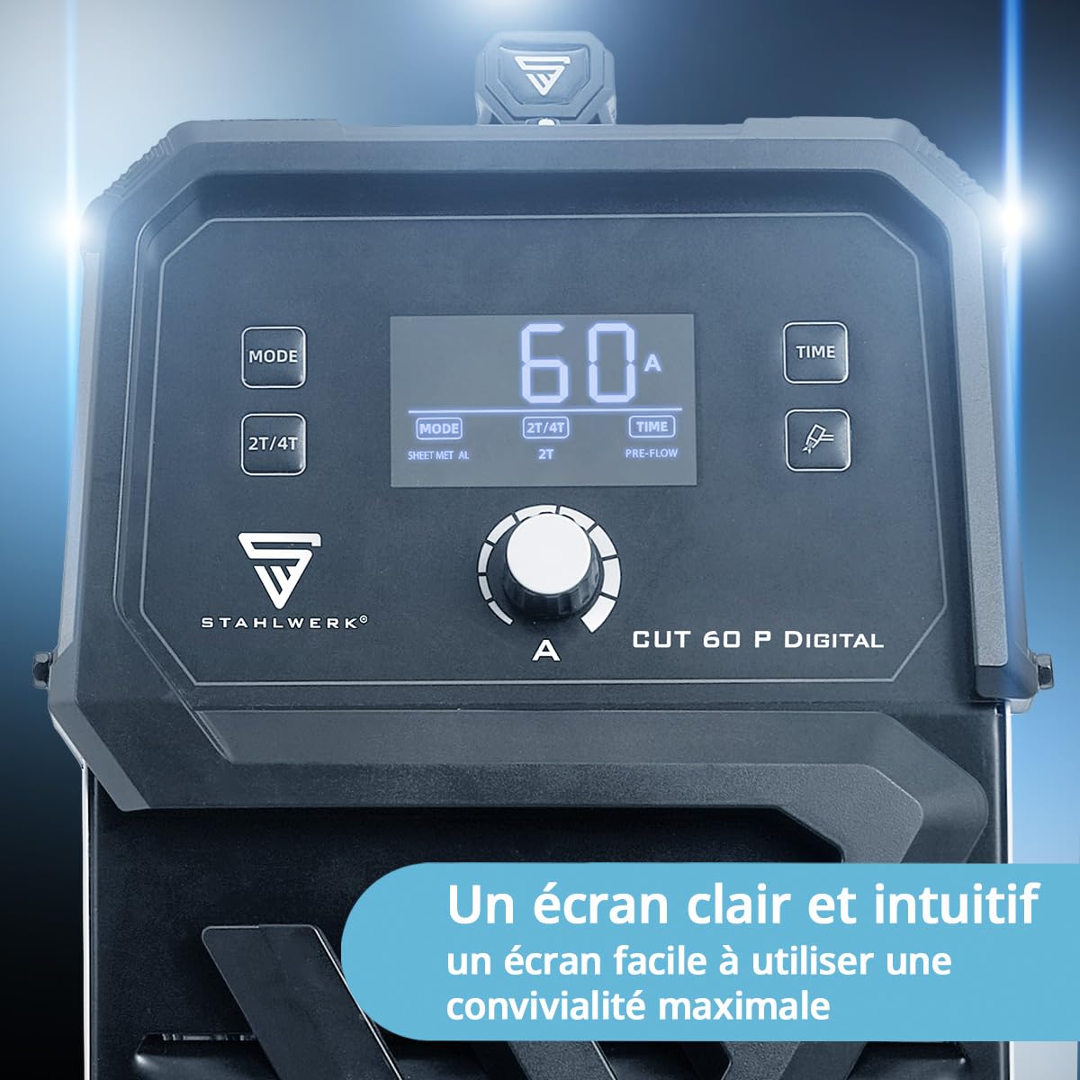 STAHLWERK Découpeur plasma CUT 60 P Digital – Découpeur plasma 60 A, capacité de coupe jusqu’à 20 mm, onduleur plasma avec amorçage pilote HF, interface THC pour contrôle de hauteur CNC