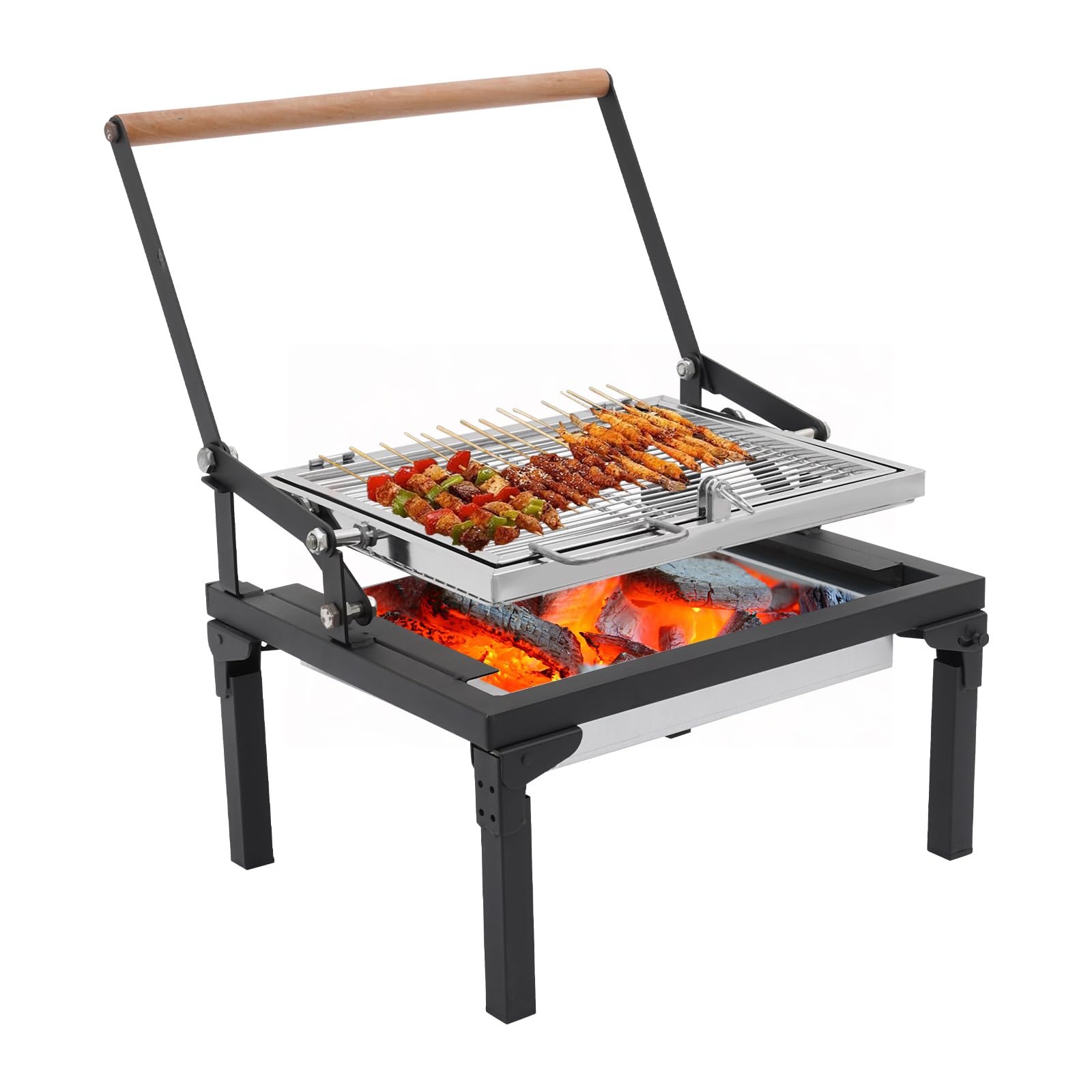 Barbecue pieghevole a carbonella, 48 cm/68 cm, con griglia girevole a 360°, per campeggio, giardino, picnic e spiaggia, pieghevole in acciaio inox con funzione di trasporto (48 cm)