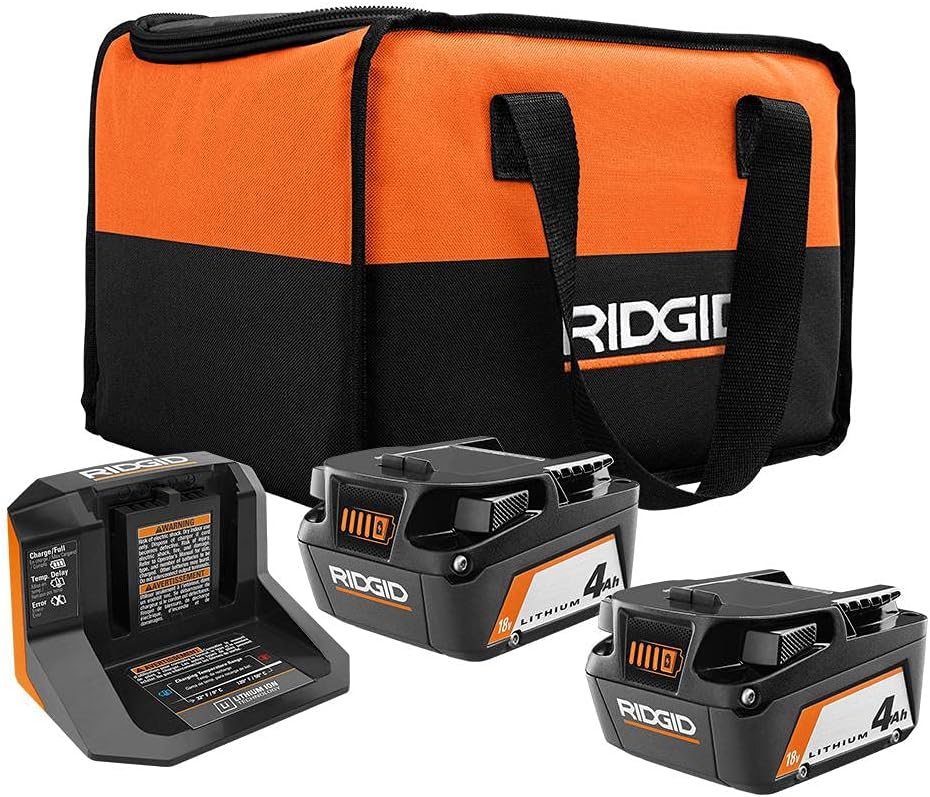 RIDGID 18V Lithium-ION 2 4.0 AH Battery Starter KIT with Charger and Bag AC93044SBN