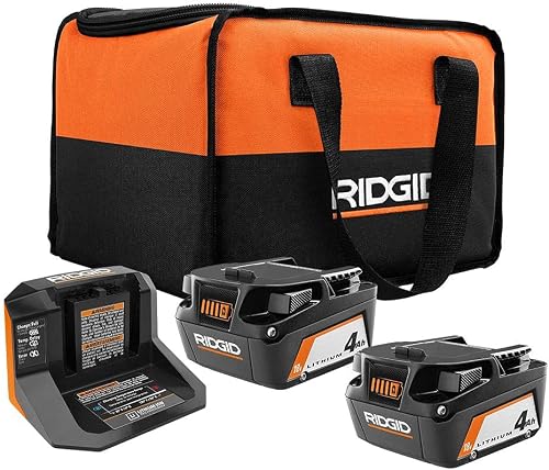 RIDGID 18-Volt Lithium-Ion Battery and Charger Starter Kit, (2) 4.0 Ah Battery and Charger