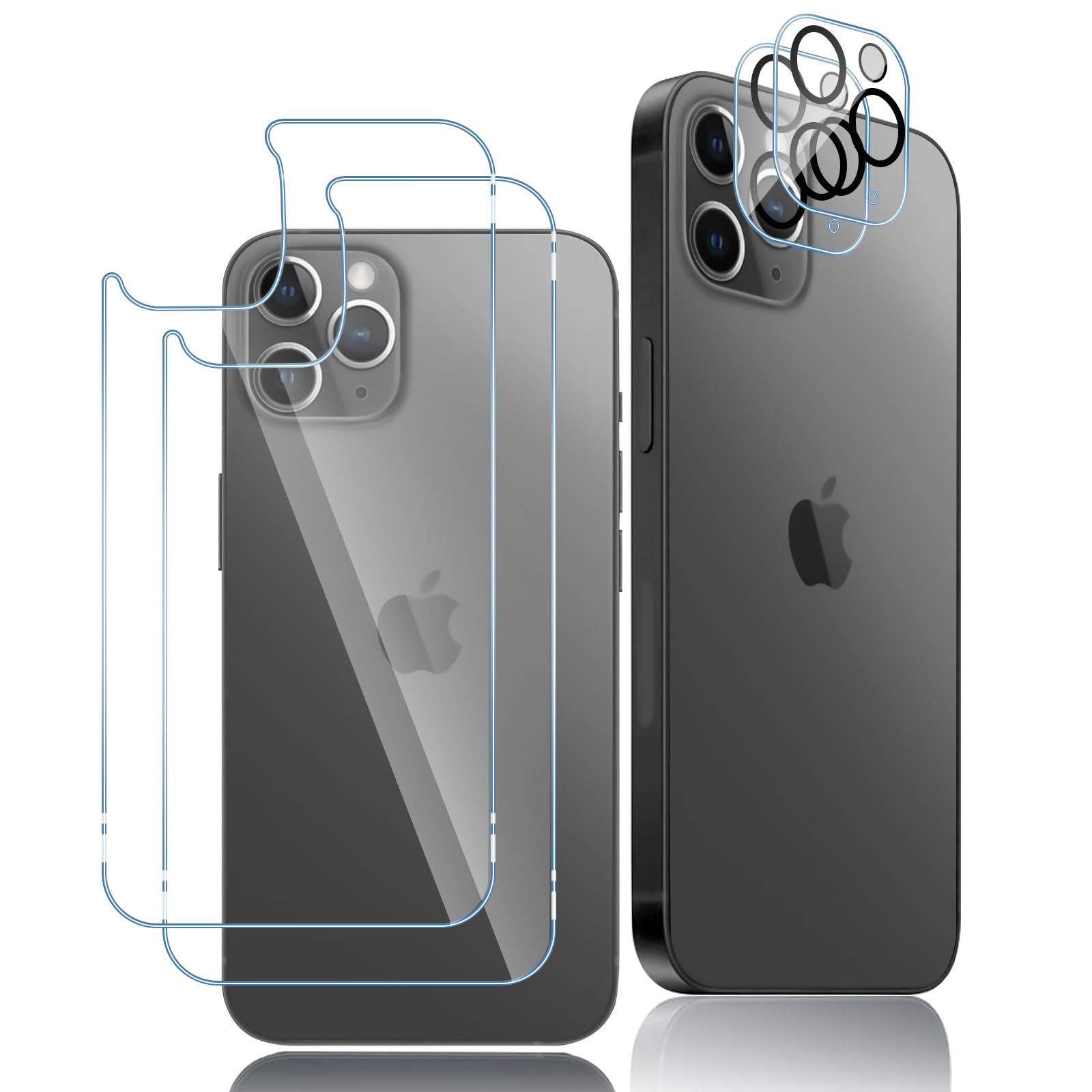 2 Piezas Trasera Protector de Pantalla para iPhone 11 Pro Max con 2 Protector de Lente de Cámara,Trasero Cristal Templado,9H Dureza Transparente HD Antiarañazos Sin Burbujas Vidrio Película
