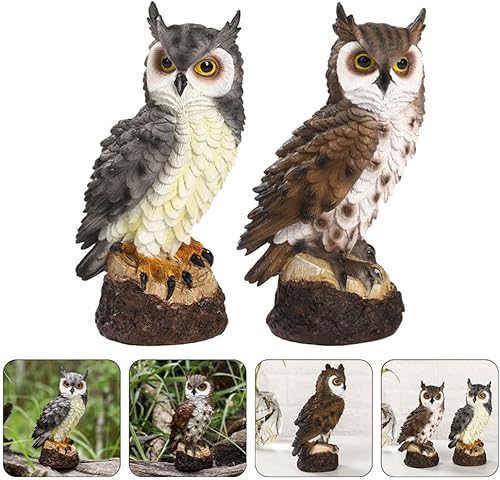 Miniatura 2 de YARDWE Estatuas de búho y animales del bosque, 2 piezas, decoración de micro paisaje, escultura de búho, animales de jardín para jardín, paisaje,