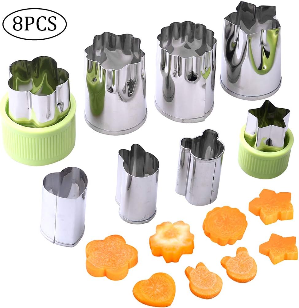 nuosen Vegetable Cutter Shapes Set,8 PCS Stainless Steel Pie Fruit Cookie Stamps Mold Cookie Cutter Decorative Food Kids Baking Tools Accessories
