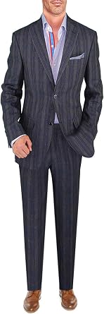DTI BB Signature Italian Mens Two Button Linen Suit Modern Fit Jacket 2 Piece