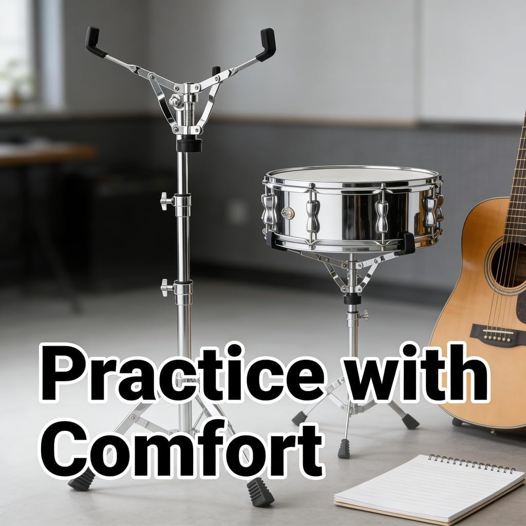 Adjustable Drum Stand for Snare & Tom Drums, 18 - 27in Folding Tripod Holder with 180° Rotation - Portable Metal Drum Cradle for Drum Practice & Performance