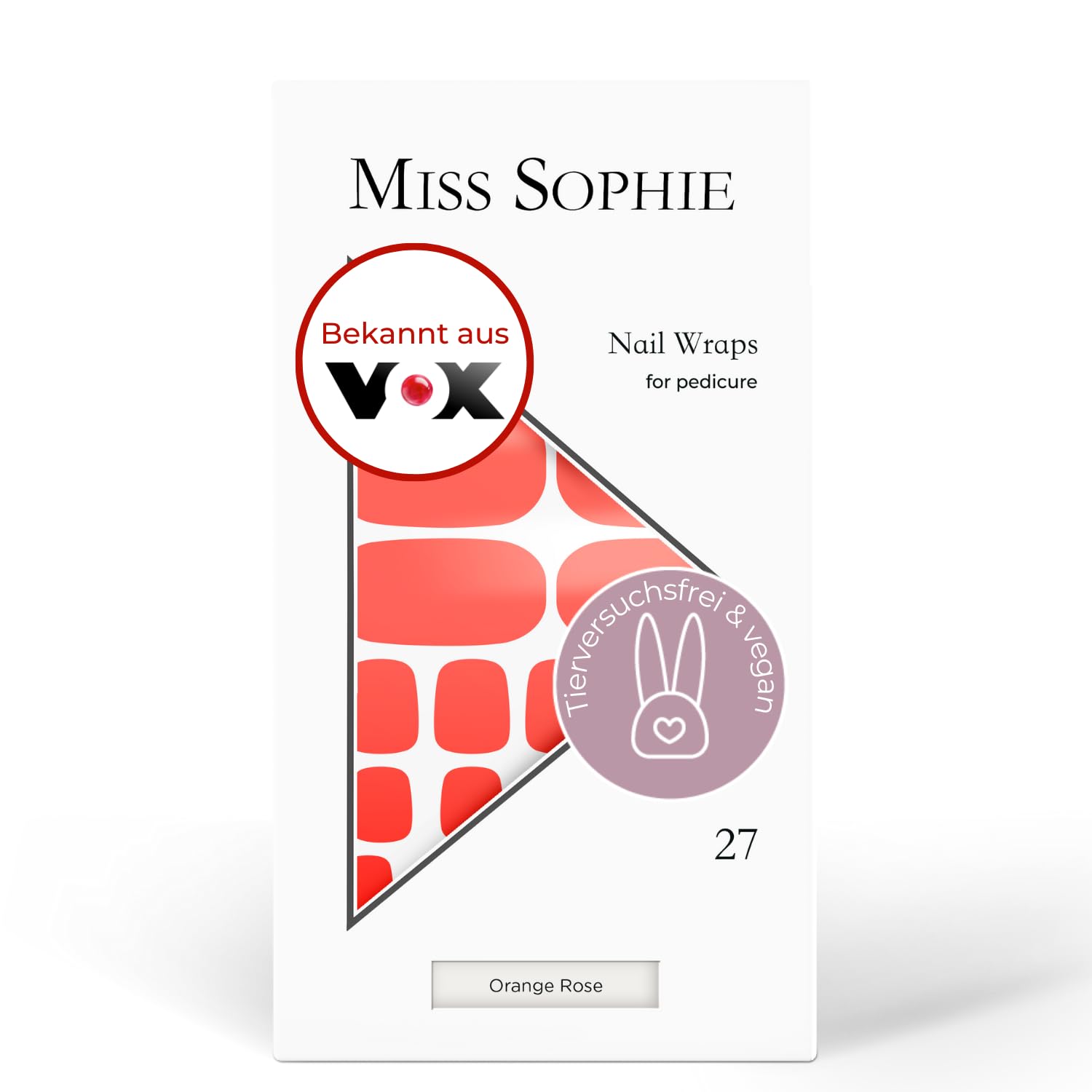 Original Miss Sophie Pedi Wraps I Orange Rose Pedicure I 27 Ultra Thin Nail Polish Strips Plain I For Toenails I Sticks to Natural as well as Painted, Acrylic, Gel & Shellac Nails