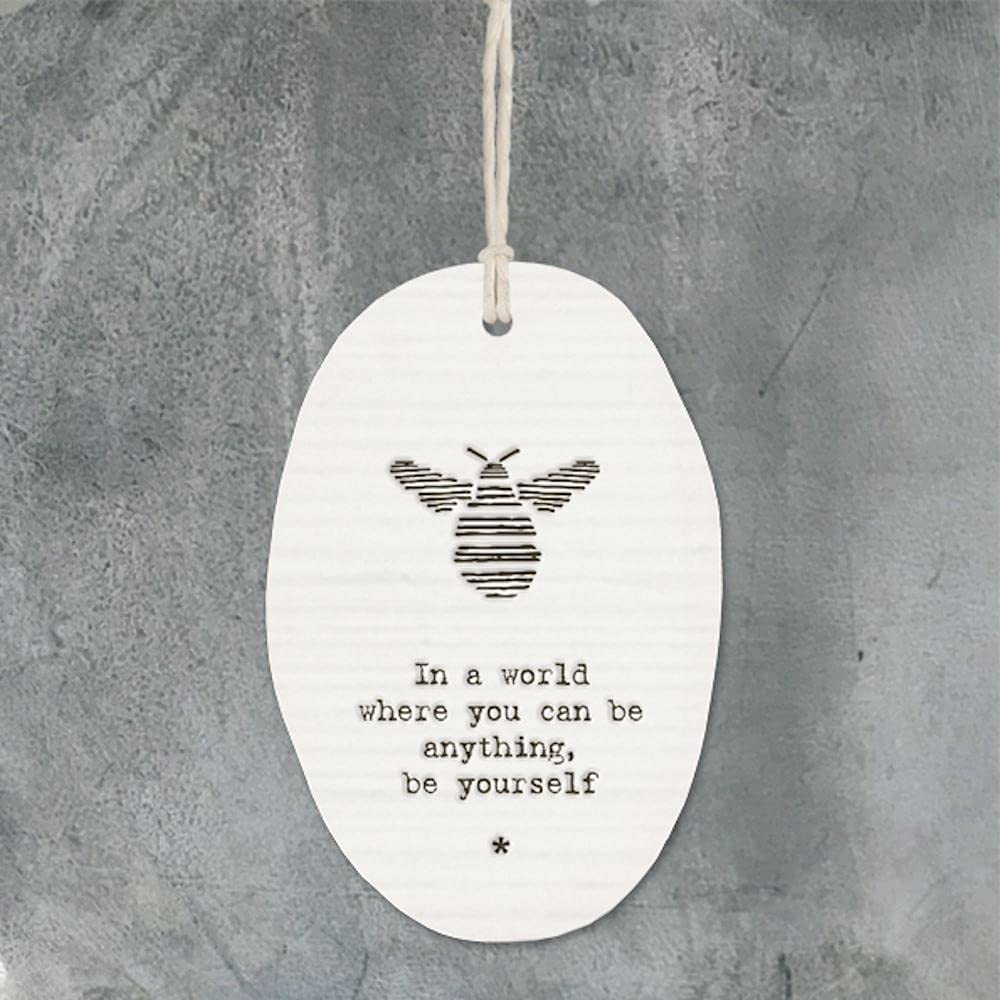 East Of India White With Black Text East Of India: Porcelain Hanger: Be Yourself