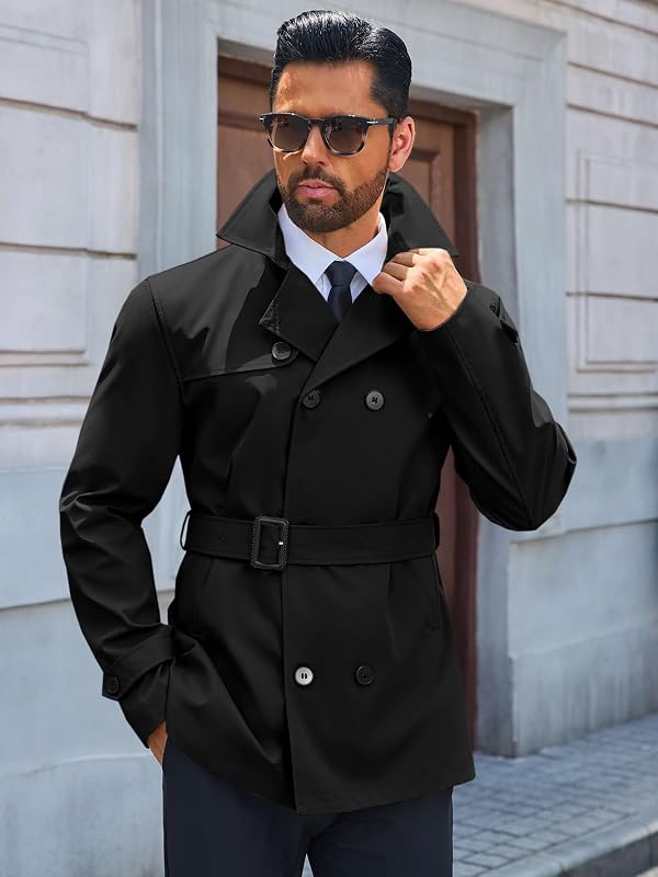 Runcati Mens Trench Coat Double Breasted Notched Lapel Jacket Casual Belted Windbreaker Overcoat by Runcati - Image 4