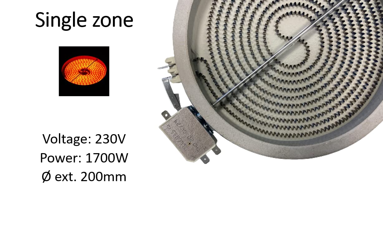 Eika | Resistencia vitrocerámica simple zona | 2002032812 | 1800 vatios. 230 voltios | Øext. 200mm y Øint. 175mm | Pieza original de fabricante para encimeras vitrocerámicas.