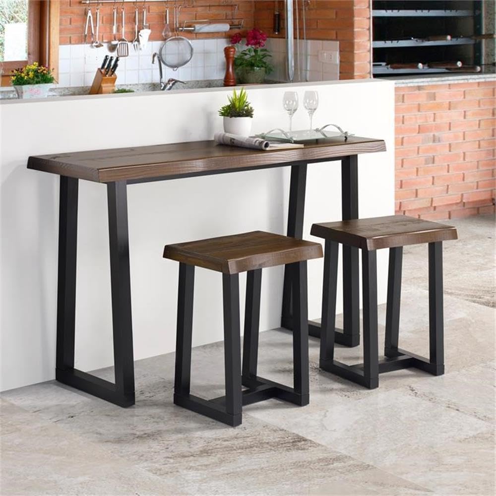 BOWERY HILL Solid Pine Counter Height Stool, Live Edge Rustic Cherry and Ebony Finish, 24.2 in H x 18 in W x 14.2 in D, Set of 2, Modern Transitional Dining or Bar Seating