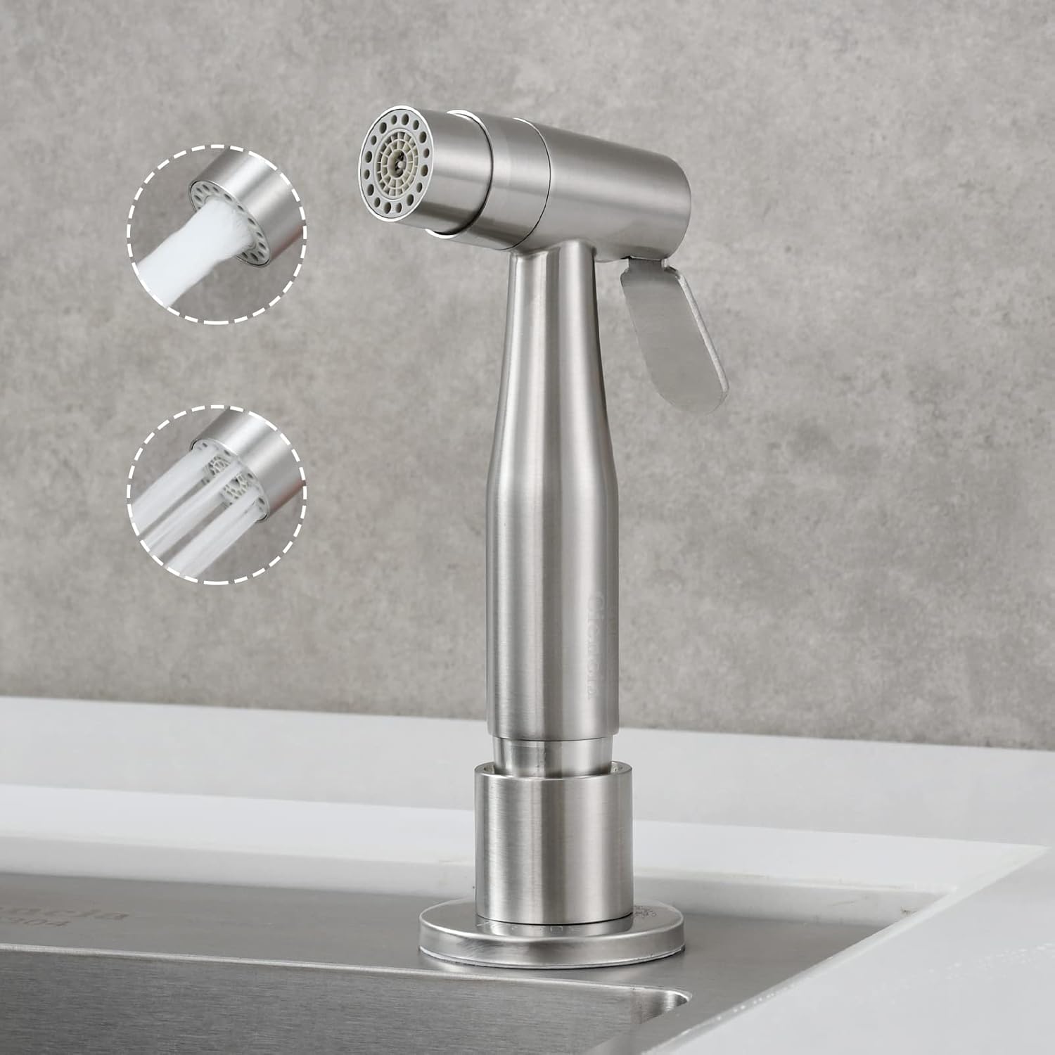 Tecmolog Pull Out Kitchen Side Sprayer Stainless Steel 2 Functions Faucet Sprayer Attachment for Kitchen Sink Brushed Nickel, WS030F2