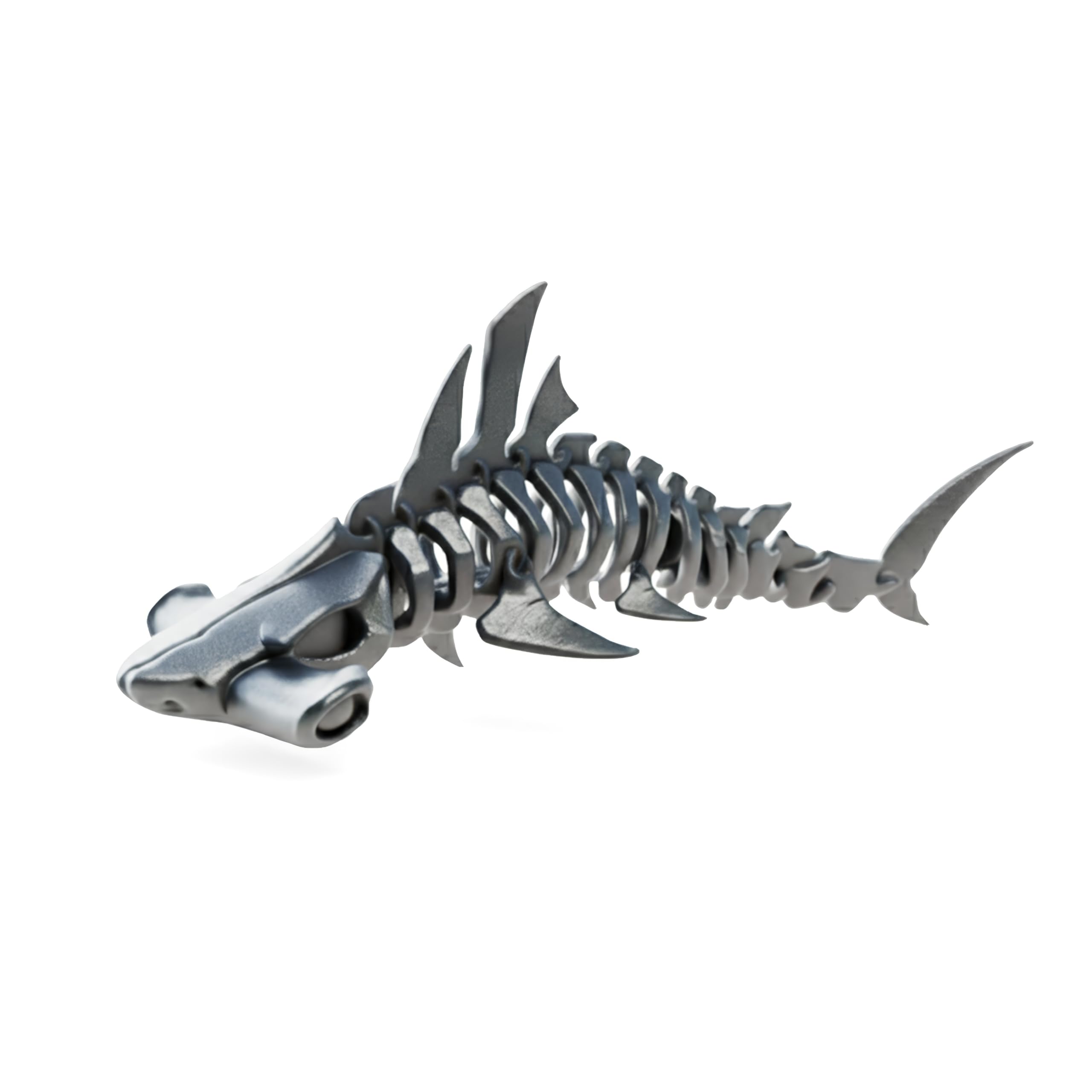 Ruyal Metta 3D Printed Shark Skeleton Fidget Toy - Articulated Stress Relief Toy, Unique 3D Animal Desk Decor, (Silver,L)
