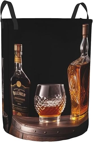 Miniatura 2 de Cesta circular con estampado de whisky y cerveza, impermeable, cesta organizadora de almacenamiento con asas, para ropa, juguetes, tamaño mediano