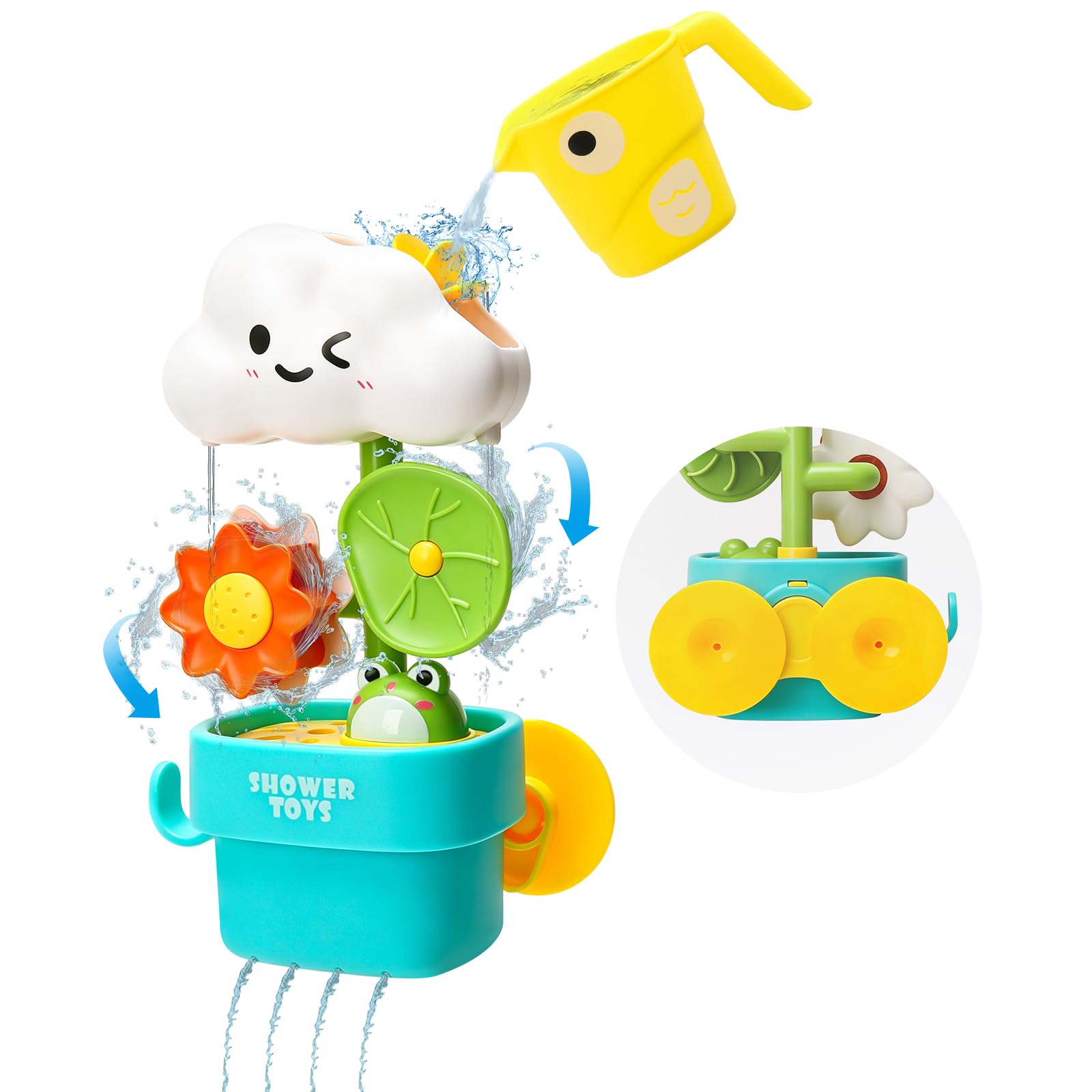Bath Toys for Kids Baby Waterwheel Bathtub Toy , Toddler Interactive Bath Toys with Strong Suction Cup, Attach to Any Tub or Shower Fun for Bath Time - Great for Boys, Girls (Watering Clouds)