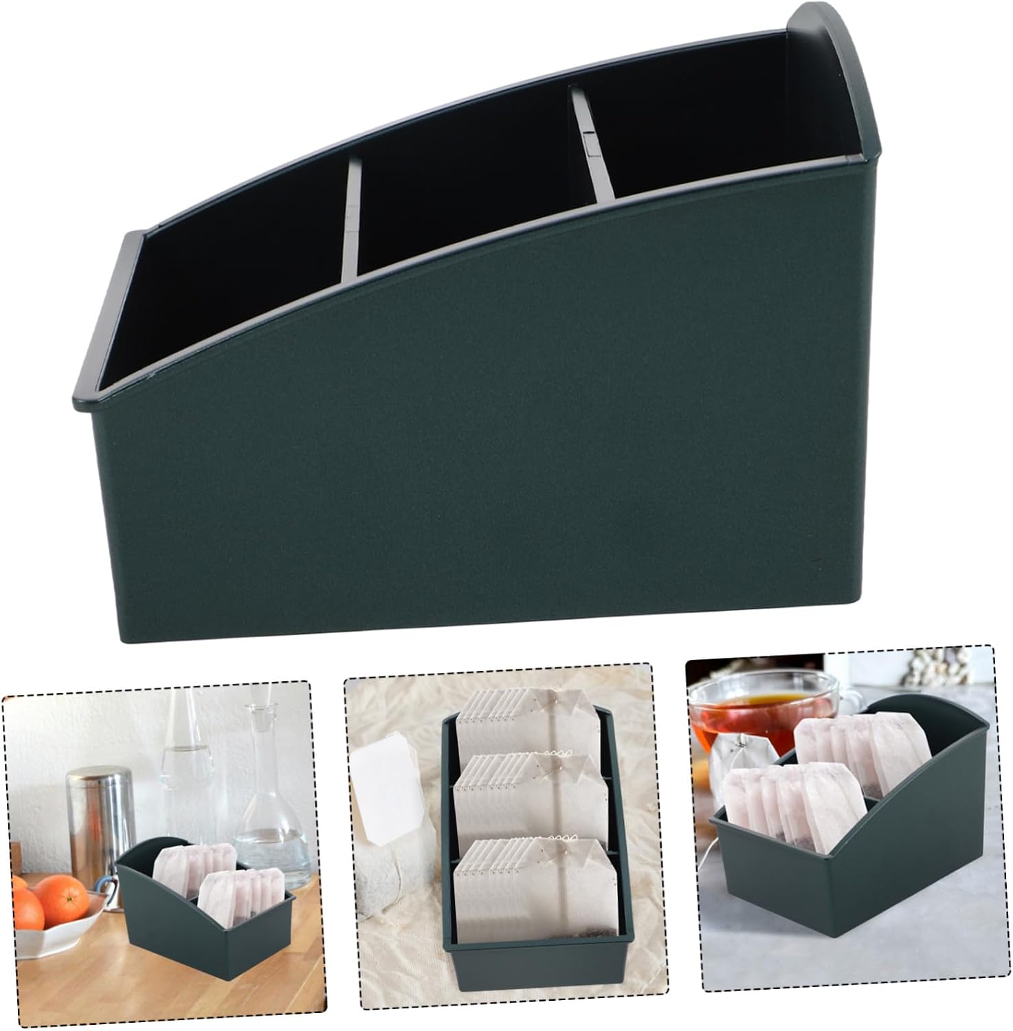 Unomor Tea Bag Organizer: Tea Bag Holder 3 Compartments Storage Box Coffee Condiment Organizer Sugar Packet Holder For Home Cabinet Kitchen Countertop
