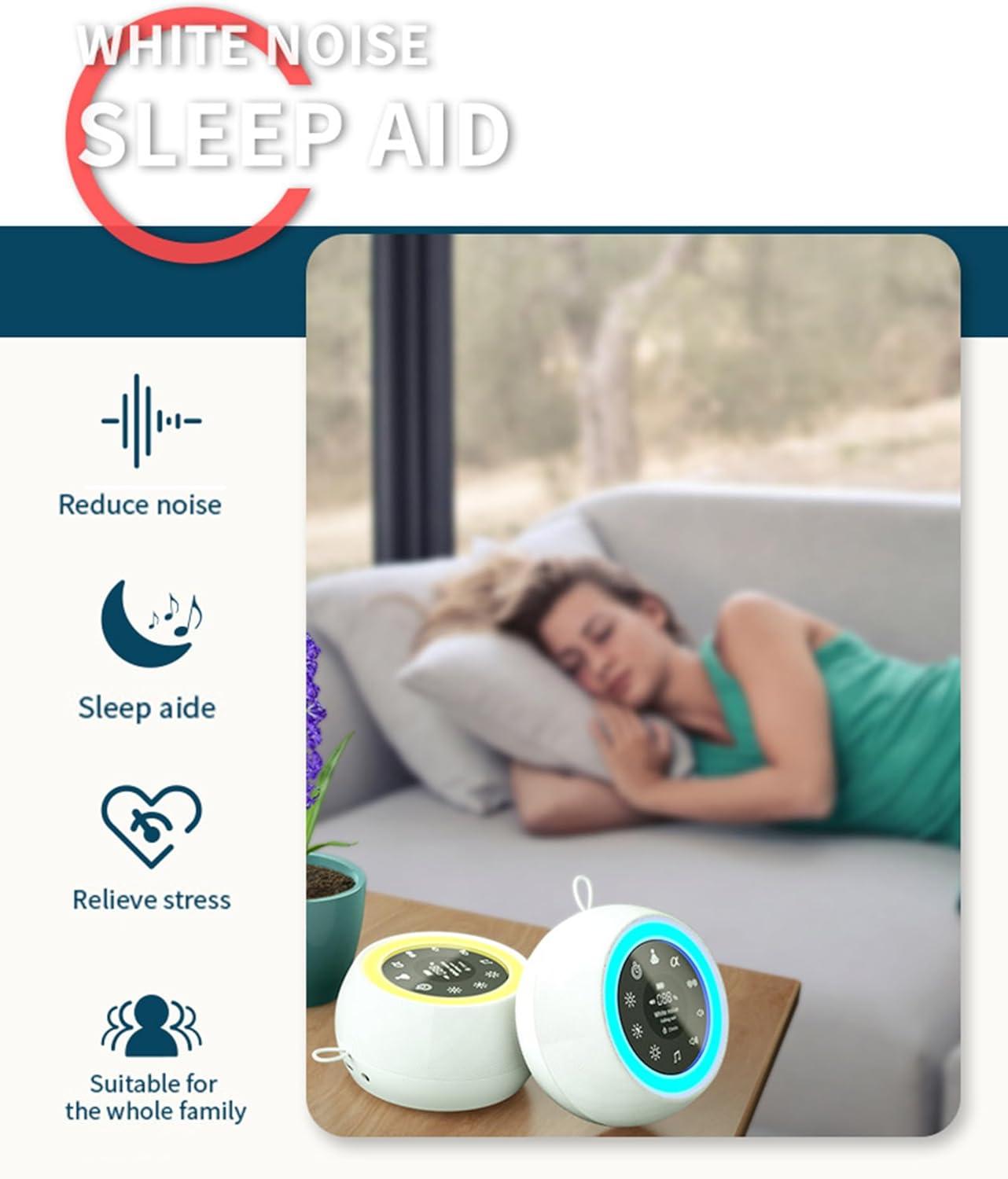 Music Sleep Instrument, Sleeping Night Light, Non-Looping Soothing Sounds with Memory Function, Portable Sleep Sound Therapy, for Home, Office or Travel