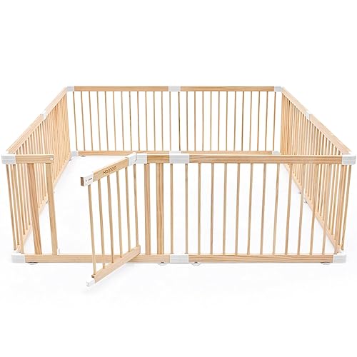 HARPPA Corralito de madera para bebés y niños pequeños, patios de juegos grandes, área de juego con valla para bebés, 71.5 x 79.5 x 24 pulgadas