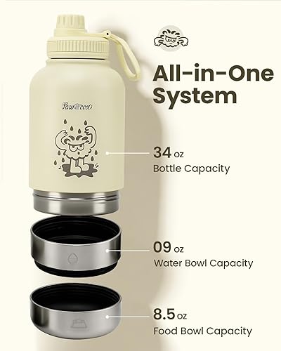 Miniatura 2 de Botella de agua para perro de 34 onzas, dispensador de botellas de agua para perros de acero inoxidable con cuencos desmontables para alimentos y