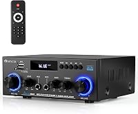 Romicta AK50MAX 400W Bluetooth 5.0 Stereo Amplifier with FM Radio, Karaoke Mic Inputs, USB/SD Playback & Remote Control