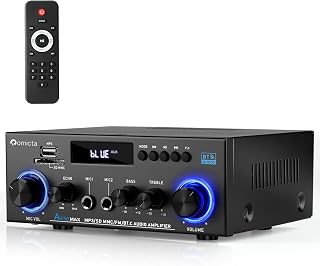 Romicta AK50MAX 400W Bluetooth 5.0 Stereo Amplifier with FM Radio, Karaoke Mic Inputs, USB/SD Playback & Remote Control
