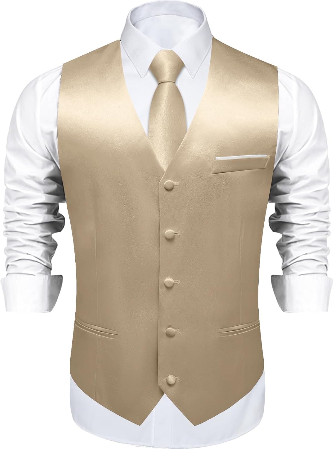 DiBanGu Mens Satin Suit Vest and Tie Set 8PCS Solid Waistcoat and Bowtie with Lapel Pin for Tuxedo Dress Vest Wedding Formal - Image 2