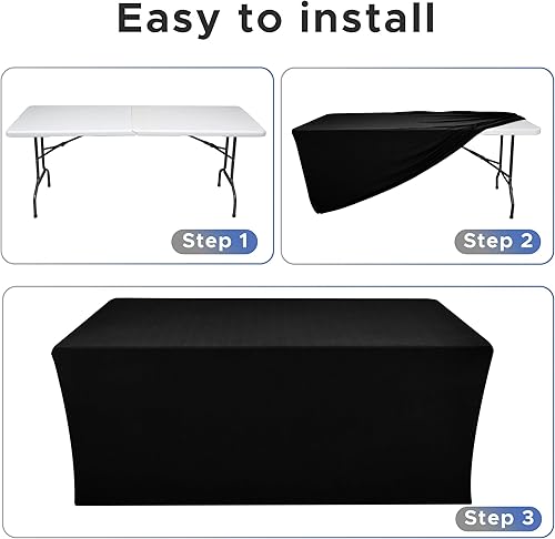 Miniatura 4 de Nasitos Juego de 2 manteles rectangulares de elastano elástico para mesas plegables de 6 pies, resistentes a las arrugas para fiestas, ferias,